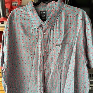 RVCA Men's Teal and Red Paisley Shirt